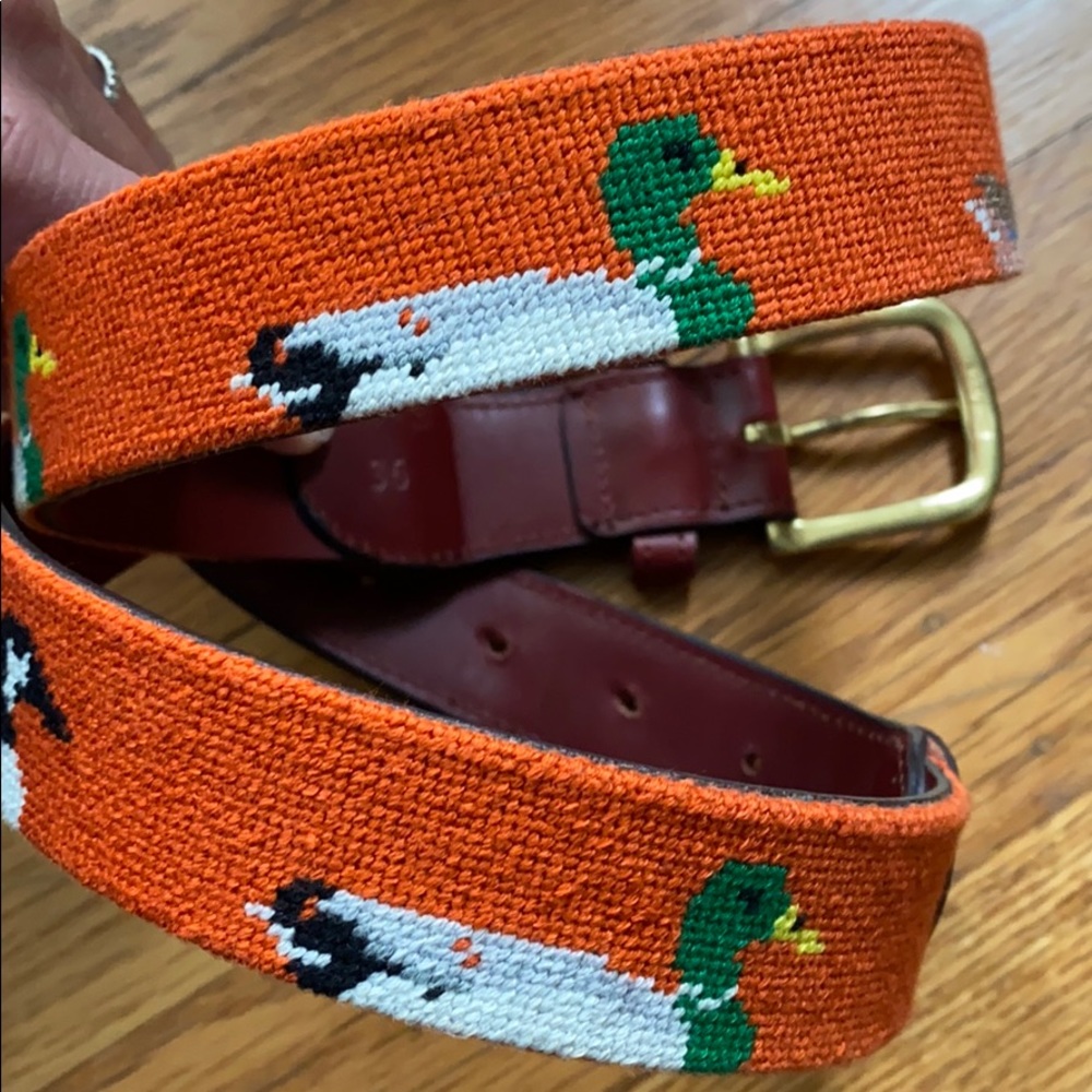 Tucker Blair men’s needlepoint belt with ducks